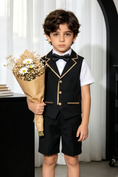 Bild in Galerie-Betrachter laden, Black Serge-Blend Gold Satin Piped Waistcoat 2-Piece Suit