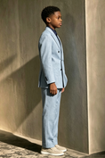 Load image into Gallery viewer, Dusty Blue Cotton-Linen Blend Double-Breasted 2-Piece Suit