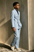 Load image into Gallery viewer, Dusty Blue Cotton-Linen Blend Double-Breasted 2-Piece Suit