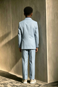 Load image into Gallery viewer, Dusty Blue Cotton-Linen Blend Double-Breasted 2-Piece Suit