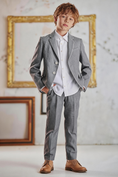 Bild in Galerie-Betrachter laden, Boys Grey Linen Notch Lapel Blazer & Matching Trousers 2-Piece Suit