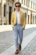 Bild in Galerie-Betrachter laden, Lemon Yellow Linen-Blend Double-Breasted Blazer Jacket