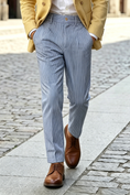 Load image into Gallery viewer, Denim Blue White Pinstripe Serge-Blend Straight-Leg Pants