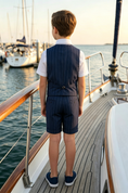 Load image into Gallery viewer, Navy Pinstripe Serge-Blend Single-Breasted Waistcoat 4-Piece Boys Formal Suit