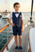 Load image into Gallery viewer, Navy Pinstripe Serge-Blend Single-Breasted Waistcoat 4-Piece Boys Formal Suit