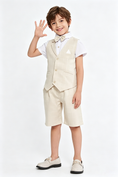 Load image into Gallery viewer, Beige Plaid Serge-Blend Single-Breasted Waistcoat & Shorts 4-Piece Set