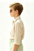 Load image into Gallery viewer, Beige Cotton-Linen Blend Single-Breasted Long-Sleeve Formal Shirt