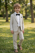 Load image into Gallery viewer, Boys Beige Polka Dot Notch Lapel Blazer & Trousers 2-Piece Suit