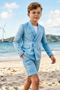 Bild in Galerie-Betrachter laden, Boys Sky Blue Linen Double Breasted Blazer & Shorts 2-piece Suit