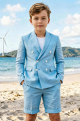 Bild in Galerie-Betrachter laden, Boys Sky Blue Linen Double Breasted Blazer & Shorts 2-piece Suit
