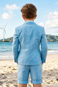 Bild in Galerie-Betrachter laden, Boys Sky Blue Linen Double Breasted Blazer & Shorts 2-piece Suit