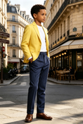 Load image into Gallery viewer, Boys Bright Yellow Cotton Linen Blend Single Breasted Formal Suit Blazer Jacket