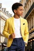 Load image into Gallery viewer, Boys Bright Yellow Cotton Linen Blend Single Breasted Formal Suit Blazer Jacket
