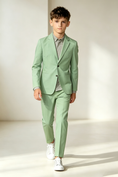 Load image into Gallery viewer, Sage Green Cotton Linen Blend Single Breasted 2-Piece Formal Suit Set