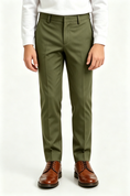 Load image into Gallery viewer, Olive Green Serge Blend Straight Leg Formal Suit Trousers