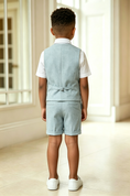 Load image into Gallery viewer, Light Blue Cotton Linen Blend V-Neck Single Breasted Waistcoat 2-Piece Set