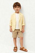 Load image into Gallery viewer, Pale Yellow & Khaki Cotton-Linen Blend Single Breasted 2-Piece Suit Set