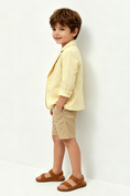 Load image into Gallery viewer, Pale Yellow & Khaki Cotton-Linen Blend Single Breasted 2-Piece Suit Set