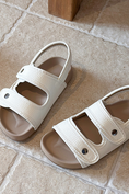 Bild in Galerie-Betrachter laden, Boys Khaki Leather Blend Soft Sole Birkenstock Style Velcro Kids Sandals