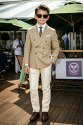 Load image into Gallery viewer, Oat Beige & Cream White Cotton-Linen Blend Double Breasted Suit 2-Piece Formal Set