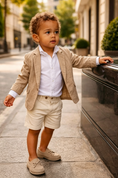 Bild in Galerie-Betrachter laden, Khaki & Cream Cuffed Shorts Cotton Linen Blend Single-Breasted Suit 2-Piece Set