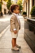Bild in Galerie-Betrachter laden, Khaki & Cream Cuffed Shorts Cotton Linen Blend Single-Breasted Suit 2-Piece Set