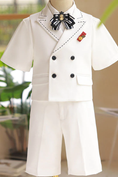 Load image into Gallery viewer, White Serge Blend Double Breasted Waistcoat 2-Piece Set