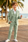 Load image into Gallery viewer, Sage Green Cotton-Linen Single Breasted 3-Piece Formal Suit Set