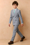 Bild in Galerie-Betrachter laden, Dusty Blue Cotton-Linen Blend Double Breasted 2-Piece Formal Suit Set