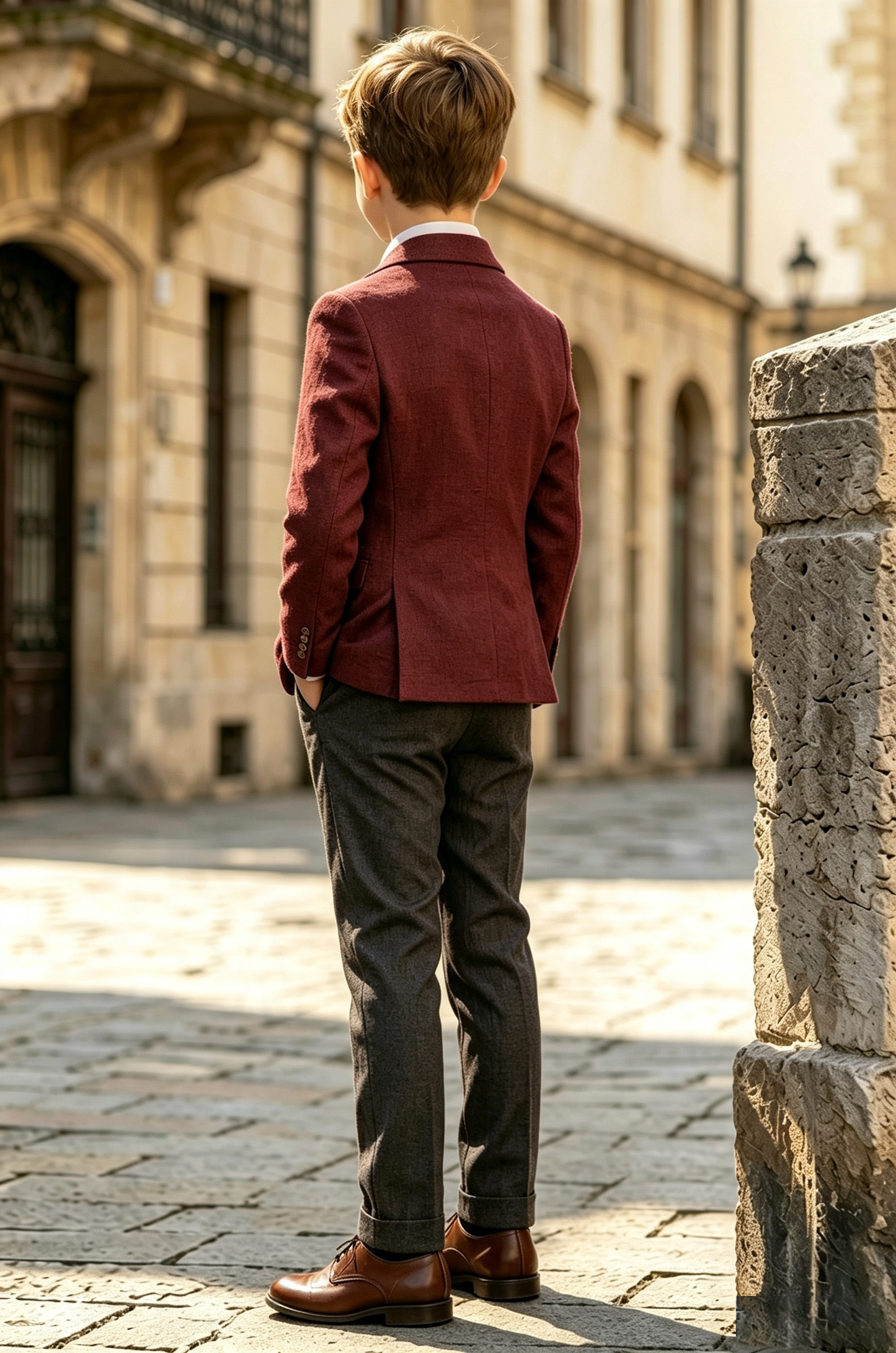 Burgundy & Dark Grey Double Breasted Herringbone Wool-Blend 2-Piece Suit