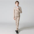 Load image into Gallery viewer, Khaki Plaid Elegant Formal 5 Piece Boys Suits