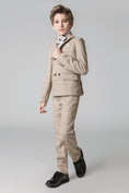 Load image into Gallery viewer, Khaki Plaid Elegant Formal 5 Piece Boys Suits