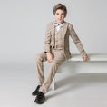 Load image into Gallery viewer, Khaki Plaid Elegant Formal 5 Piece Boys Suits