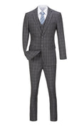 Load image into Gallery viewer, Grey Navy Light Blue Plaid Men's 3 Piece Suits