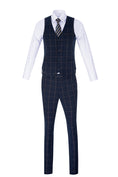 Cargar la imagen en la vista de la galería, Blue Men's 3 Piece Set for Party, Wedding and Business ( Orange Plaid )