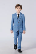 Load image into Gallery viewer, Light Blue Plaid Elegant Formal 5 Piece Boys Suits