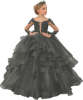 Load image into Gallery viewer, Long Sleeve Flower Girl Dresses Lace Applique Princess Ruffles Tulle Party Gown