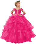 Load image into Gallery viewer, Long Sleeve Flower Girl Dresses Lace Applique Princess Ruffles Tulle Party Gown