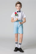 Load image into Gallery viewer, Light Blue Formal Party Summer 4 Piece Suit Set For Kids Boys' With Suspenders