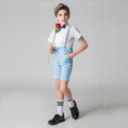 Load image into Gallery viewer, Light Blue Formal Party Summer 4 Piece Suit Set For Kids Boys' With Suspenders
