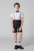 Load image into Gallery viewer, Black Red 4 Piece Kids Boys' Formal Party Summer Suits Set With Suspenders