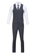 Load image into Gallery viewer, Dark Grey Plaid Men's 3 Piece Set for Party, Wedding and Business