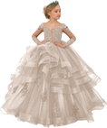 Load image into Gallery viewer, Long Sleeve Flower Girl Dresses Lace Applique Princess Ruffles Tulle Party Gown