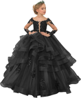 Load image into Gallery viewer, Long Sleeve Flower Girl Dresses Lace Applique Princess Ruffles Tulle Party Gown
