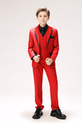 Cargar la imagen en la vista de la galería, Red Classic Suits Set 5 Piece Boys Suits