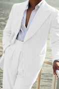 Gallery viewerに画像を読み込む, Seersucker Striped Long Blazer Pants 2 Piece Men's Summer Suit