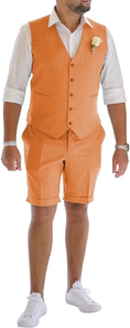 Load image into Gallery viewer, Men's Linen Summer Suits 2 Piece Causal Suits Vest and Shorts Tailored Fit 2025