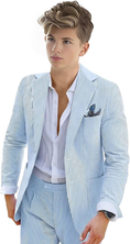 Load image into Gallery viewer, Boys Seersucker Suit 2 Piece Tuxedo for Boys Striped Blazer Pants