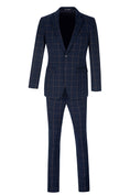 Cargar la imagen en la vista de la galería, Blue Men's 3 Piece Set for Party, Wedding and Business ( Orange Plaid )