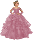 Load image into Gallery viewer, Long Sleeve Flower Girl Dresses Lace Applique Princess Ruffles Tulle Party Gown